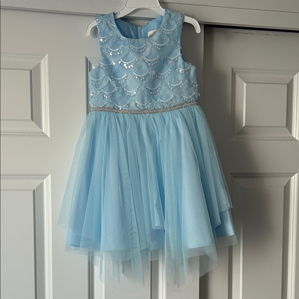 Light Blue Sequined Tulle Party Dress for Girls